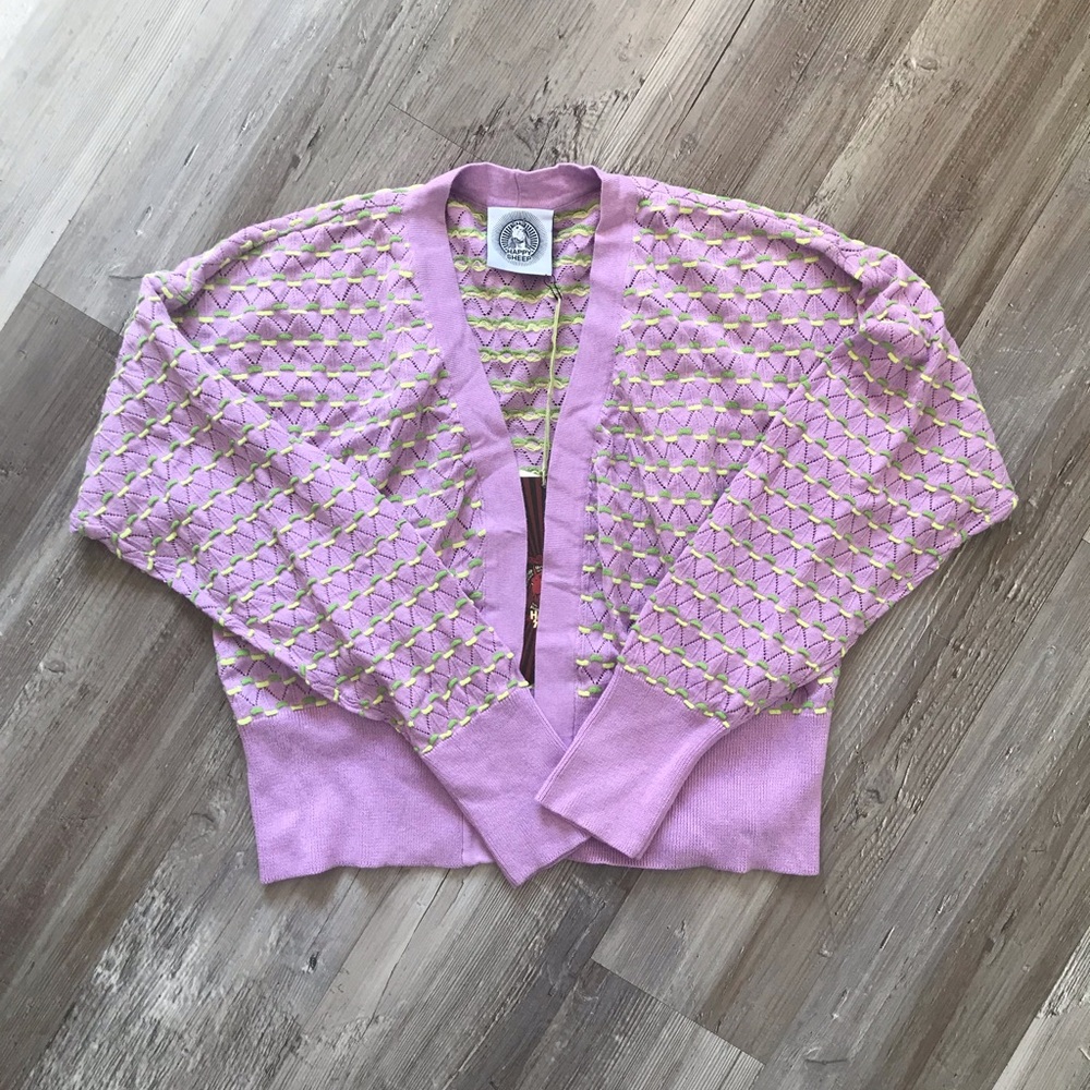 Happy Sheep medium open cardigan light purple  cotton & cashmere blend